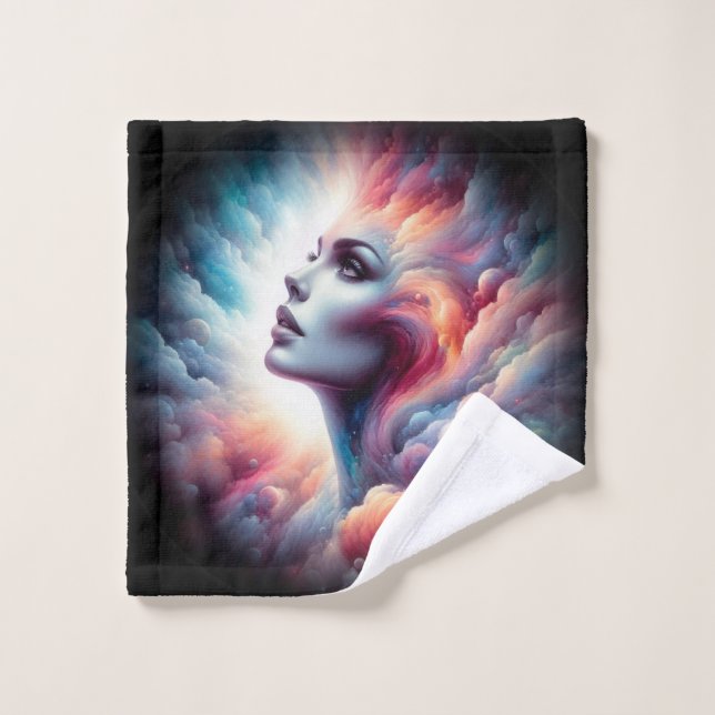 Woman with Cosmic Aura Hair Bath Towel Set (Wash Cloth)