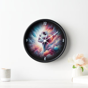 Woman with Cosmic Aura Hair Clock