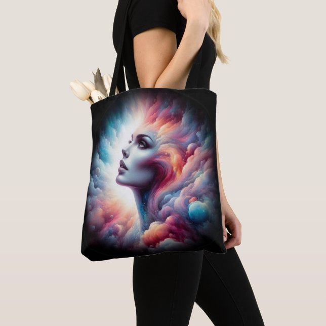 Woman with Cosmic Aura Hair Tote Bag (Close Up)