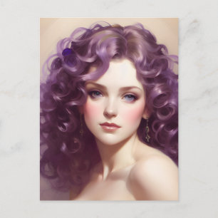 Woman with Curly Purple Hair Postcard