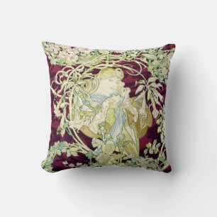 Woman with Daisy - Alphonse Mucha Cushion
