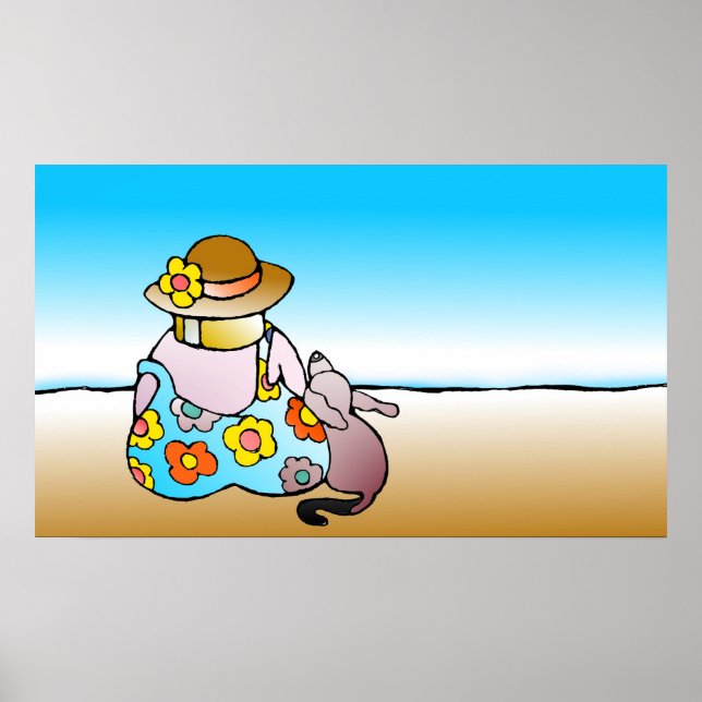 Woman with dog by the sea - Frau mit Hund am Meer Poster (Front)
