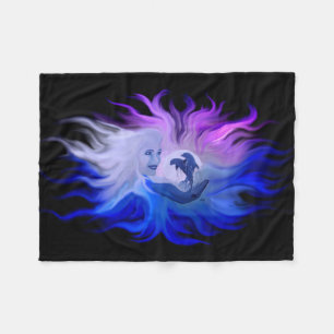 Woman with dolphins in the moonlight fleece blanket