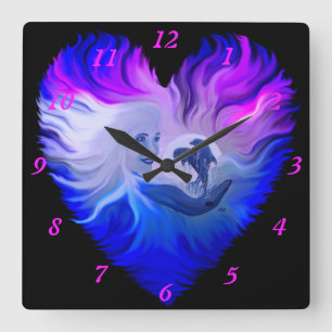 Woman with Dolphins in the Moonlight Square Wall Clock
