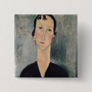 Woman with Earrings 15 Cm Square Badge