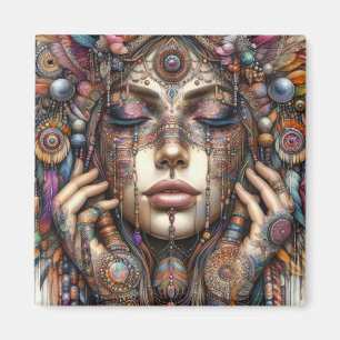 Woman with Elaborate Tribal-Inspired Ornamentation Magnet