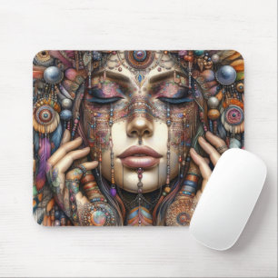 Woman with Elaborate Tribal-Inspired Ornamentation Mouse Pad