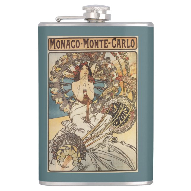 Woman with Feathers - PLM Railway Travel Poster Hip Flask (Front)