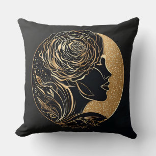 Woman with Floral and Cosmic Elements Cushion