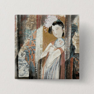 Woman with Floral Hairpin 15 Cm Square Badge
