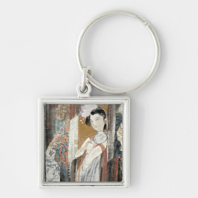 Woman with Floral Hairpin Key Ring (Front)