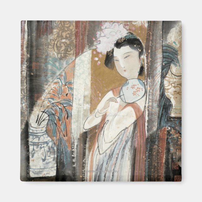 Woman with Floral Hairpin Magnet (Front)