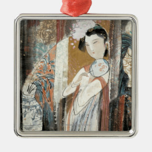 Woman with Floral Hairpin Metal Ornament