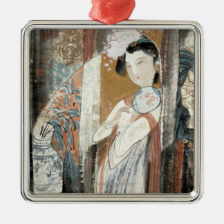 Woman with Floral Hairpin Metal Ornament