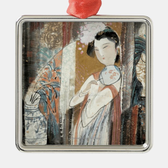 Woman with Floral Hairpin Metal Ornament (Front)