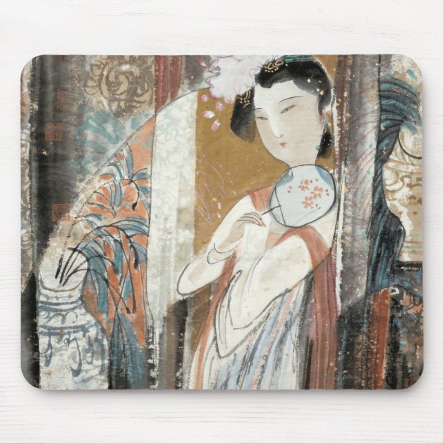 Woman with Floral Hairpin Mouse Pad (Front)