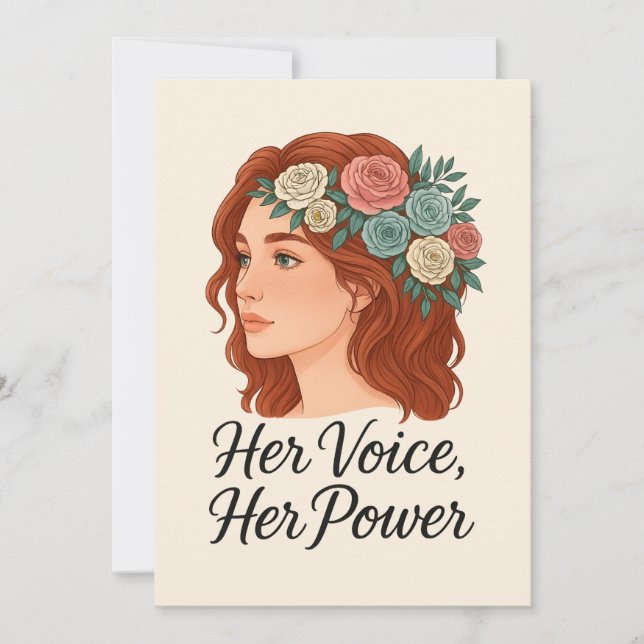Woman with Floral Headpiece, Female Empowerment Invitation (Front)