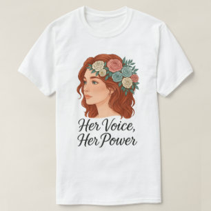 Woman with Floral Headpiece, Female Empowerment T-Shirt