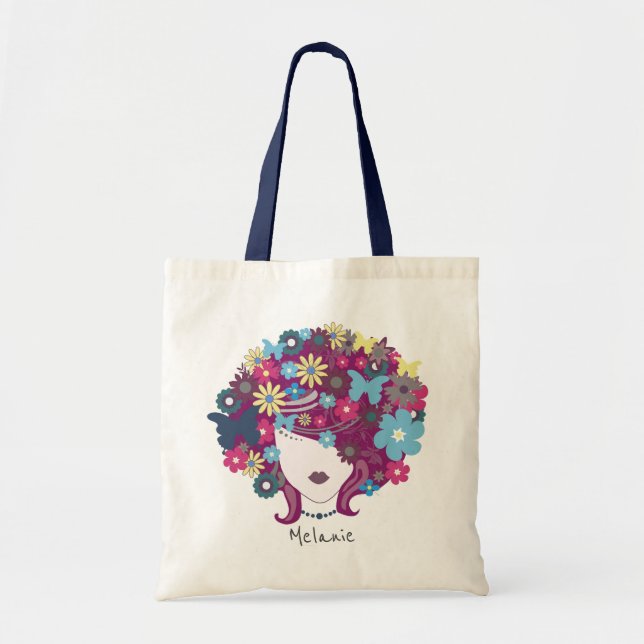 Woman With Flower Hair Pretty Personalised Tote Bag (Front)