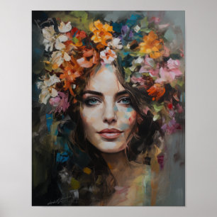 Woman With Flower Head Art Print Poster