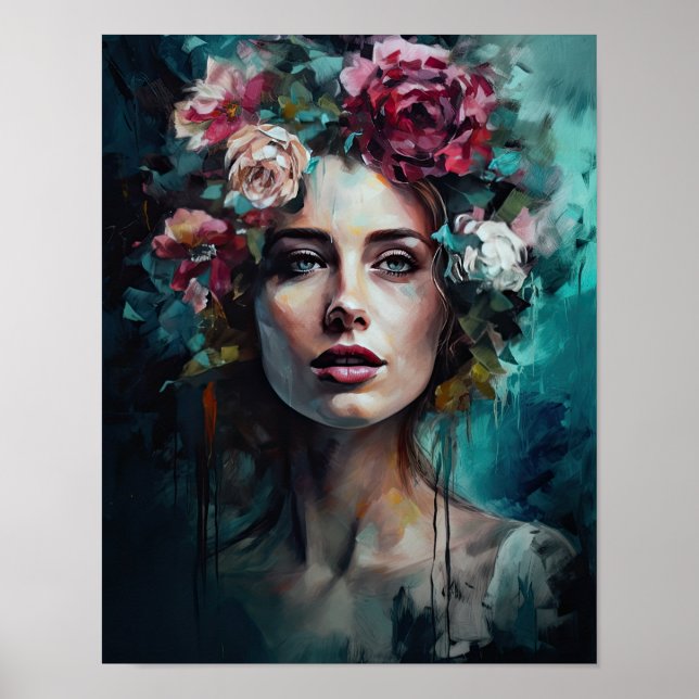 Woman With Flower Head Art Print Poster (Front)