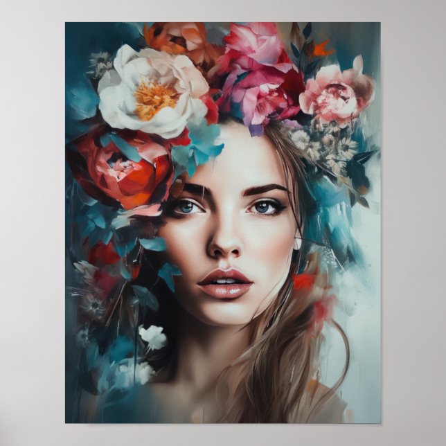 Woman With Flower Head Art Print Poster (Front)