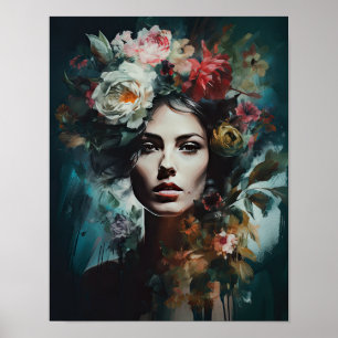 Woman With Flower Head Art Print Poster