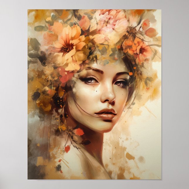 Woman With Flower Head Art Print Poster (Front)