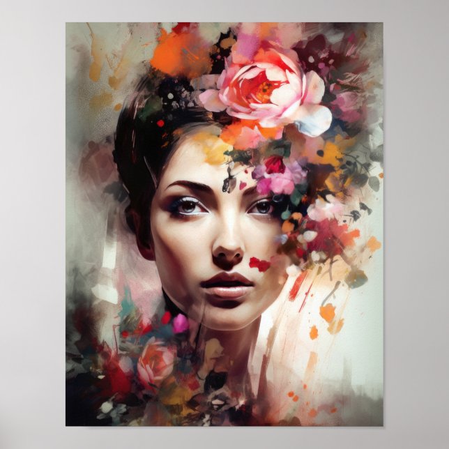 Woman With Flower Head Art Print Poster (Front)