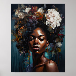 Woman With Flower Head Art Print Poster