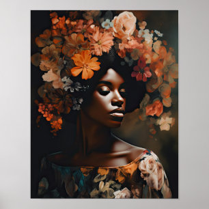 Woman With Flower Head Art Print Poster