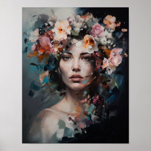 Woman With Flower Head Art Print Poster