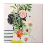 Woman with Flowers Ceramic Tile<br><div class="desc">Grow Your Own Way I by Victoria Borges. | 138523GG</div>