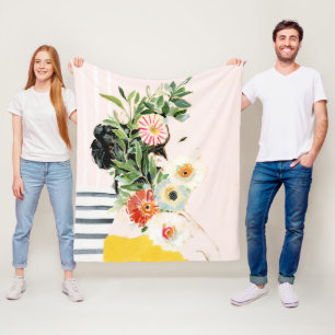 Woman with Flowers Fleece Blanket