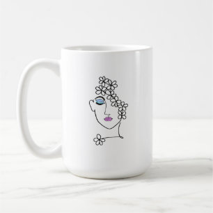 Woman With Flowers Line Art   Coffee Mug