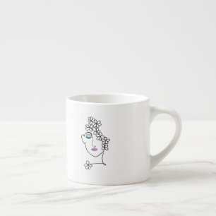 Woman With Flowers Line Art   Espresso Cup