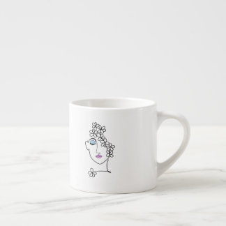 Woman With Flowers Line Art   Espresso Cup