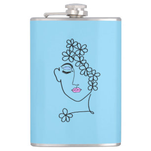 Woman With Flowers Line Art Hip Flask