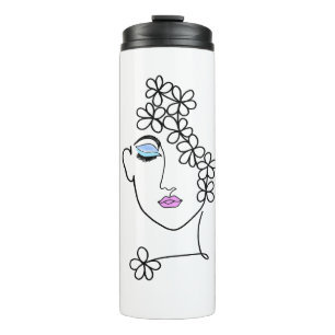 Woman With Flowers Line Art Thermal Tumbler