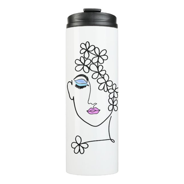 Woman With Flowers Line Art   Thermal Tumbler (Front)