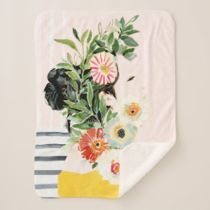 Woman with Flowers Sherpa Blanket