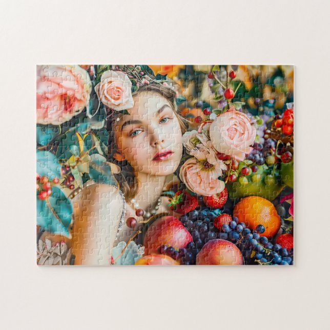 Woman with fruit and floral rose decor jigsaw puzzle (Horizontal)