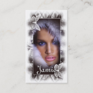 Woman with Fur/Butterflies Salon Business Cards