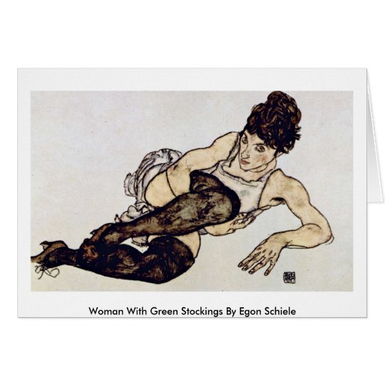 Woman With Green Stockings By Egon Schiele Card