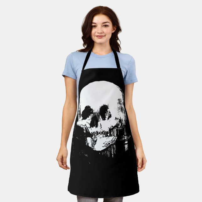 Woman with Halloween Skull Reflection In Mirror Apron (Worn)