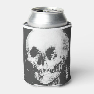 Woman with Halloween Skull Reflection In Mirror Can Cooler