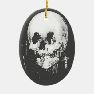 Woman with Halloween Skull Reflection In Mirror Ceramic Tree Decoration