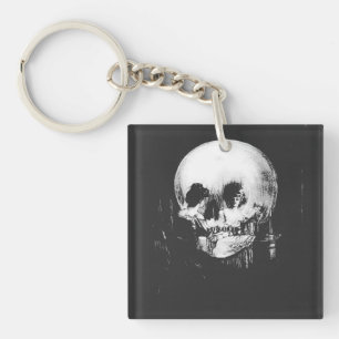 Woman with Halloween Skull Reflection In Mirror Key Ring