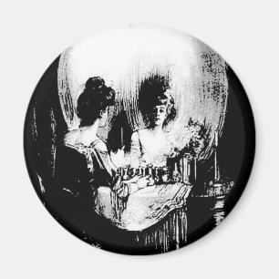 Woman with Halloween Skull Reflection In Mirror Magnet
