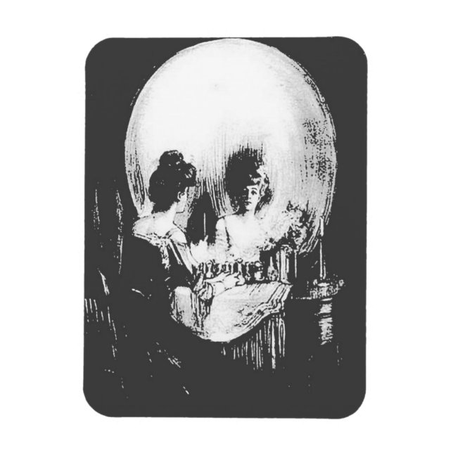 Woman with Halloween Skull Reflection In Mirror Magnet (Vertical)